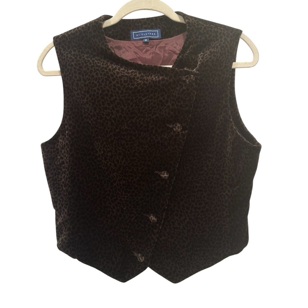100% Wool Animal Print Sleeveless Vest Front Buttons Fully Lined Soft Sz Med
